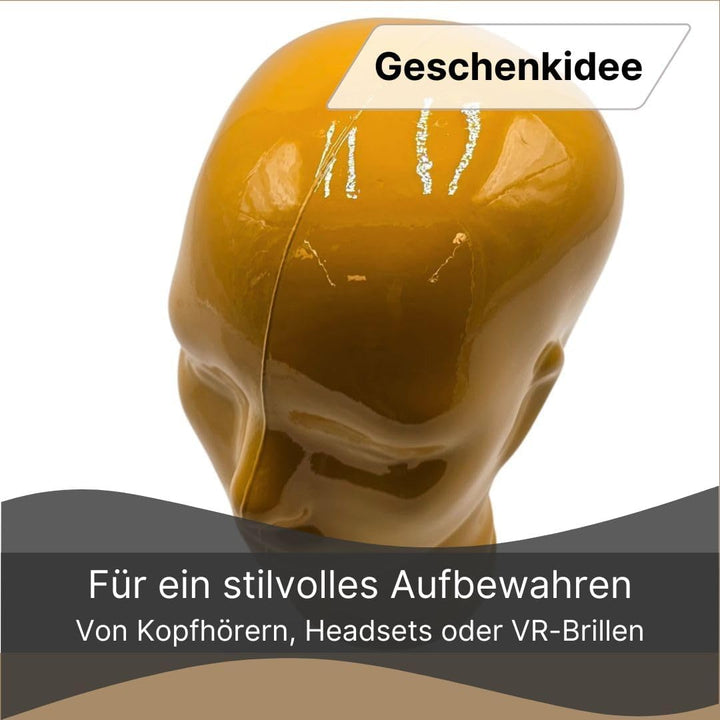 Glaskopf Ständer für Kopfhörer, Headset & VR-Brille – Dekorativer Kopf aus Glas – Design Kopfhörerha