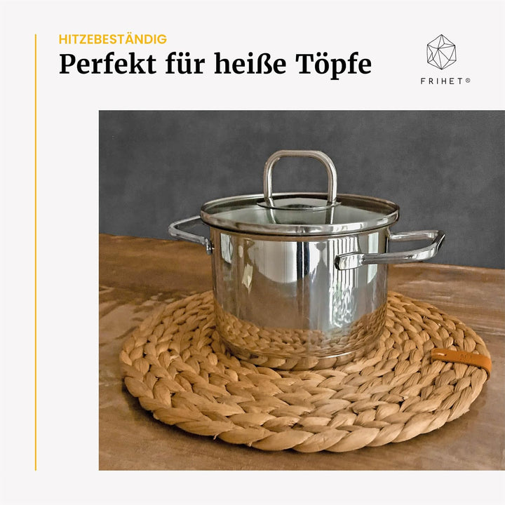 FRIHET® runde Platzdeckchen geflochten aus Wasserhyazinthe | naturverbundene Boho-Tischdeko | Tischs