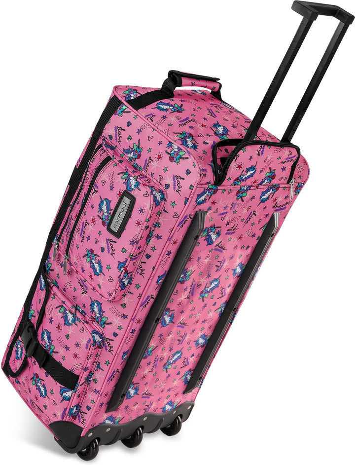 normani Jumbo Reisetasche XXL Trolly mit Rollen aus robustem Material, Einhorn Pink