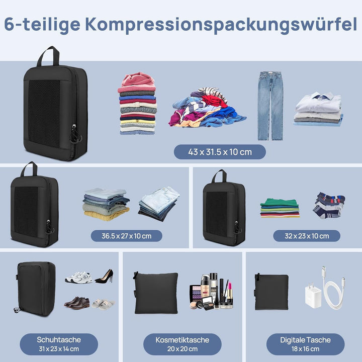 Koffer Organizer Kompression Set, Packwürfel Set Kompression Ihres Reisegepäcks, Compression Packing