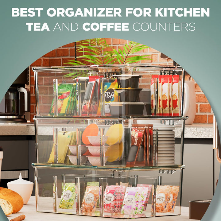 KICHLY Teebeutel Organizer 3er Pack - stapelbar Teebeutel Lagerung Veranstalter mit klaren Deckel Te