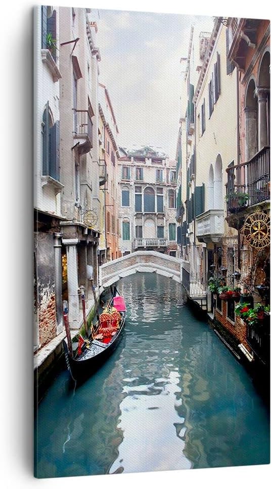 Bilder auf Leinwand Boot Brücke Tourismus Venedig Leinwandbild mit Rahmen 45x80cm Wandbilder Dekorat