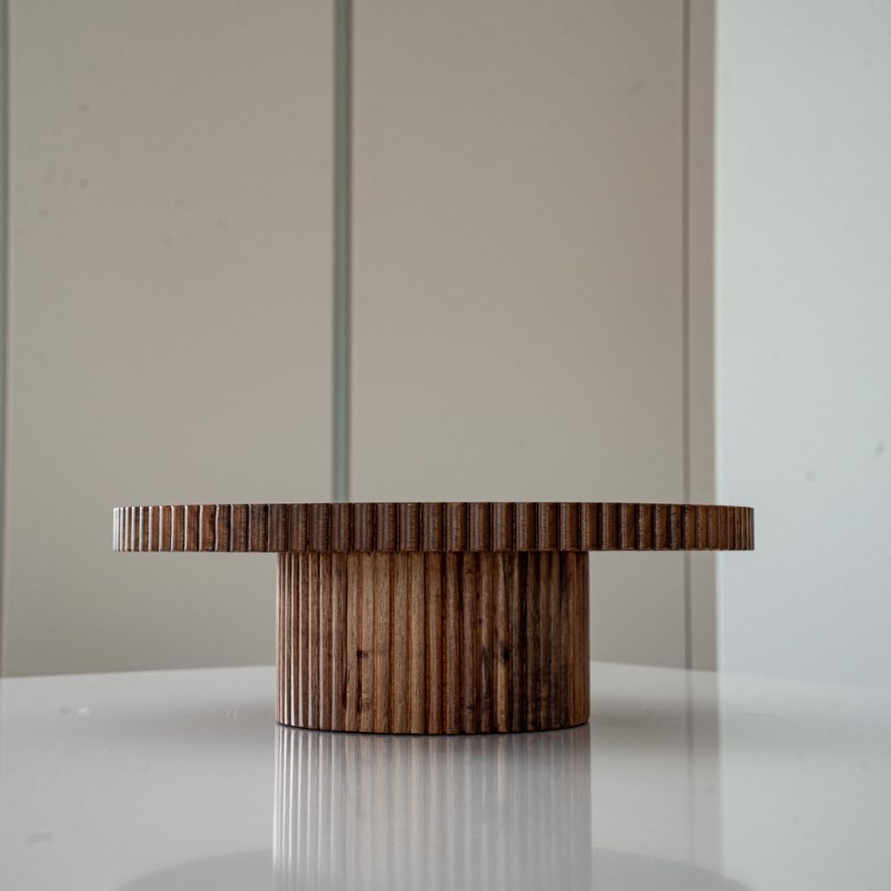 Zoha Akazie Stripe Tortenplatte - Akazienholz, Rund, Natur, 30 cm x 10 cm, Servierplatte gerillt, Ha