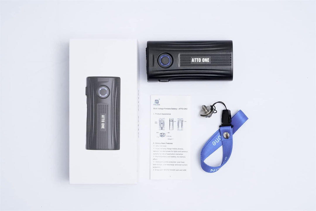 FXLION Mini Multi Voltage Tragbarer wiederaufladbarer Akku ATTO ONE mit D-Tap und USB für Fotolicht,