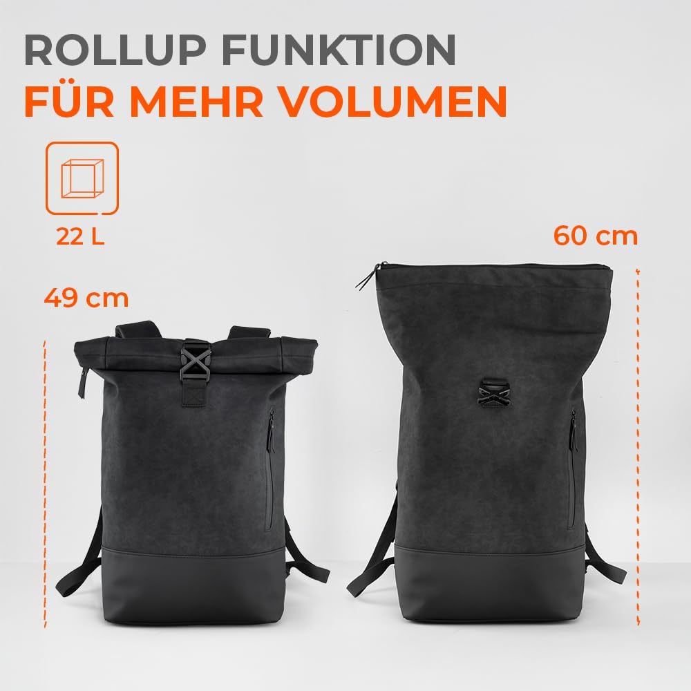 LANGENBERG NAP Rucksack Rolltop | Premium Laptop Rucksack mit cleverer Fächeraufteilung inkl. atmung