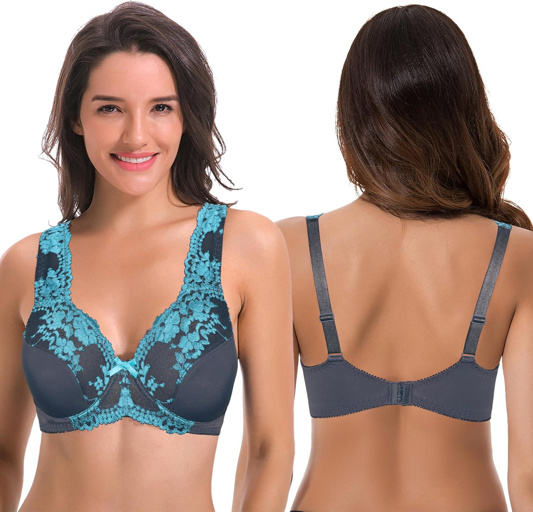 Curve Muse Damen Minimizer Ungefütterter Bügel-BH mit Spitzenstickerei - 2er Pack 75B Grau, Nackt(2e