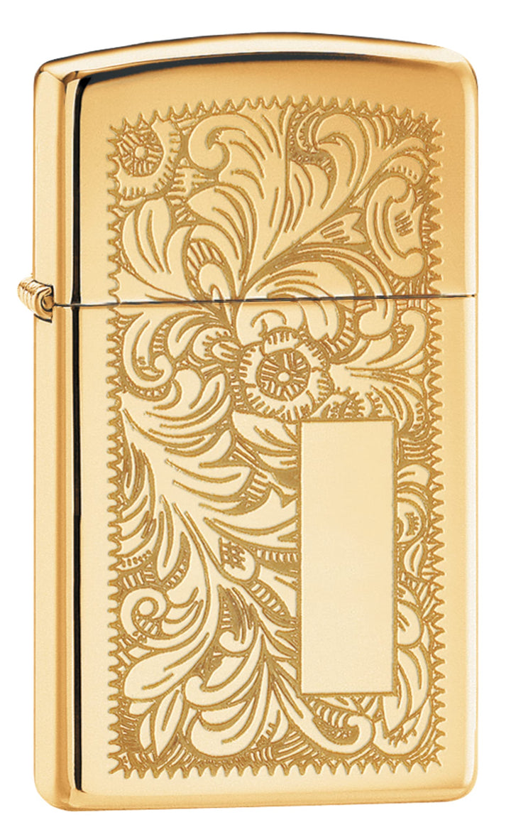 Zippo Sturmfeuerzeug - Venetian Brass Slim, High Polish Brass, Lustre - Nachfüllbar - Wiederverwendb