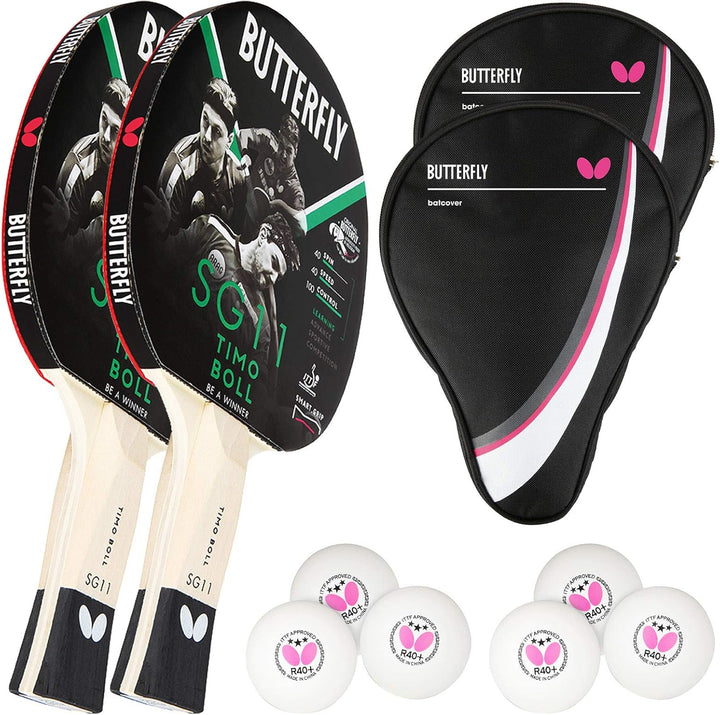 Butterfly Timo Boll 2 x SG11 Tischtennisschläger + 2 x Tischtennishülle Drive Case + 2 x 3*** ITTF R