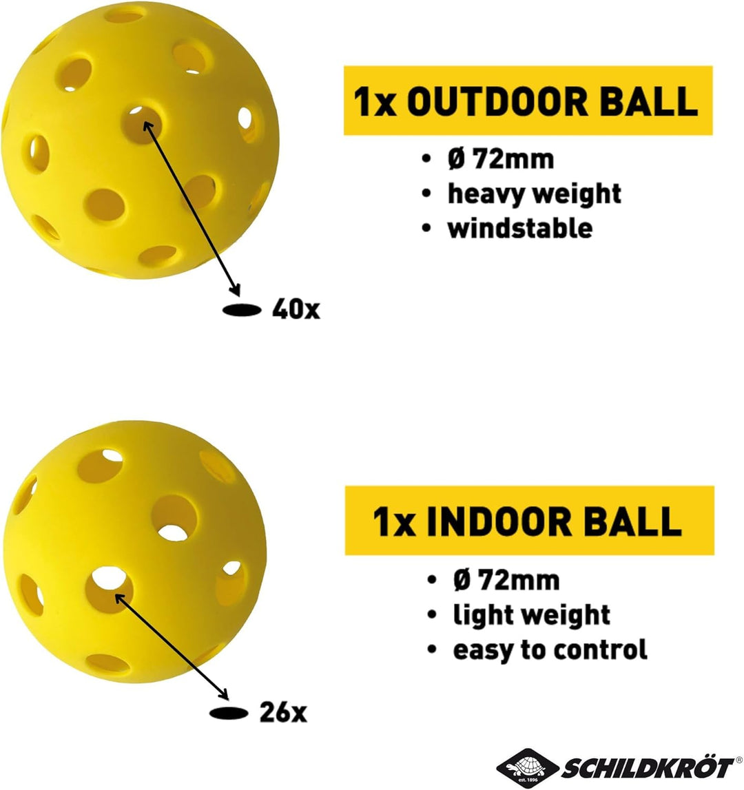 Schildkröt Pickleball Set mit 2 Schlägern, 1 Indoor und 1 Outdoor-Ball, 1 Tragetasche, für Anfänger