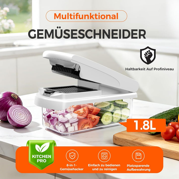 8-in-1 Multifunktionaler Gemüseschneider &amp; Mandoline Gemüsehobel | 8 Rostfreie Edelstahlklingen mit