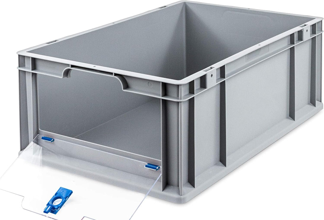 aidB Eurobox NextGen Insight Cover blau, 600x400x220 mm, Cover hoch, robuste Regalbox mit Entnahmeöf
