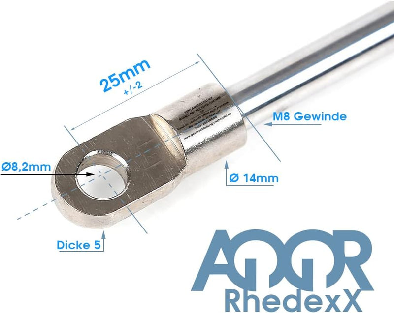 RhedexX® Gasdruckfeder Gasdruckdämpfer Gasfeder mit M8 Gewinde Augenaufnahme 700/300/100N-1250N Läng