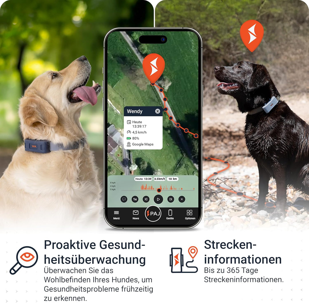 PAJ GPS Tracker für Hunde - 4G - Weglaufalarme + weltweite Live-Ortung - bis zu 10 Tage Akkusparmodu