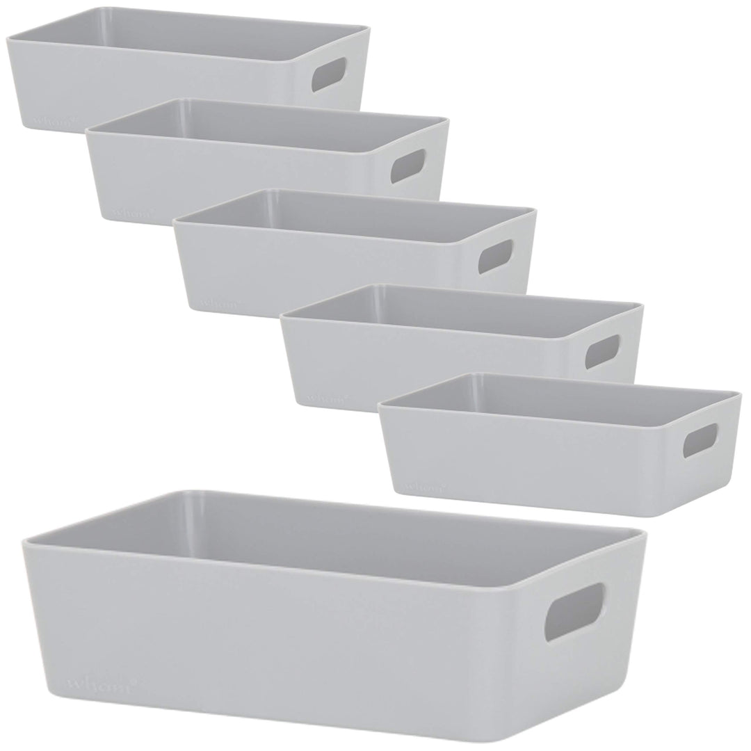 6x Ordnungsboxen - 6 cm hoch - GRAU - 20x12,5x6cm - 1,2 Liter - Ordnungskorb - Schubladenorganizer S