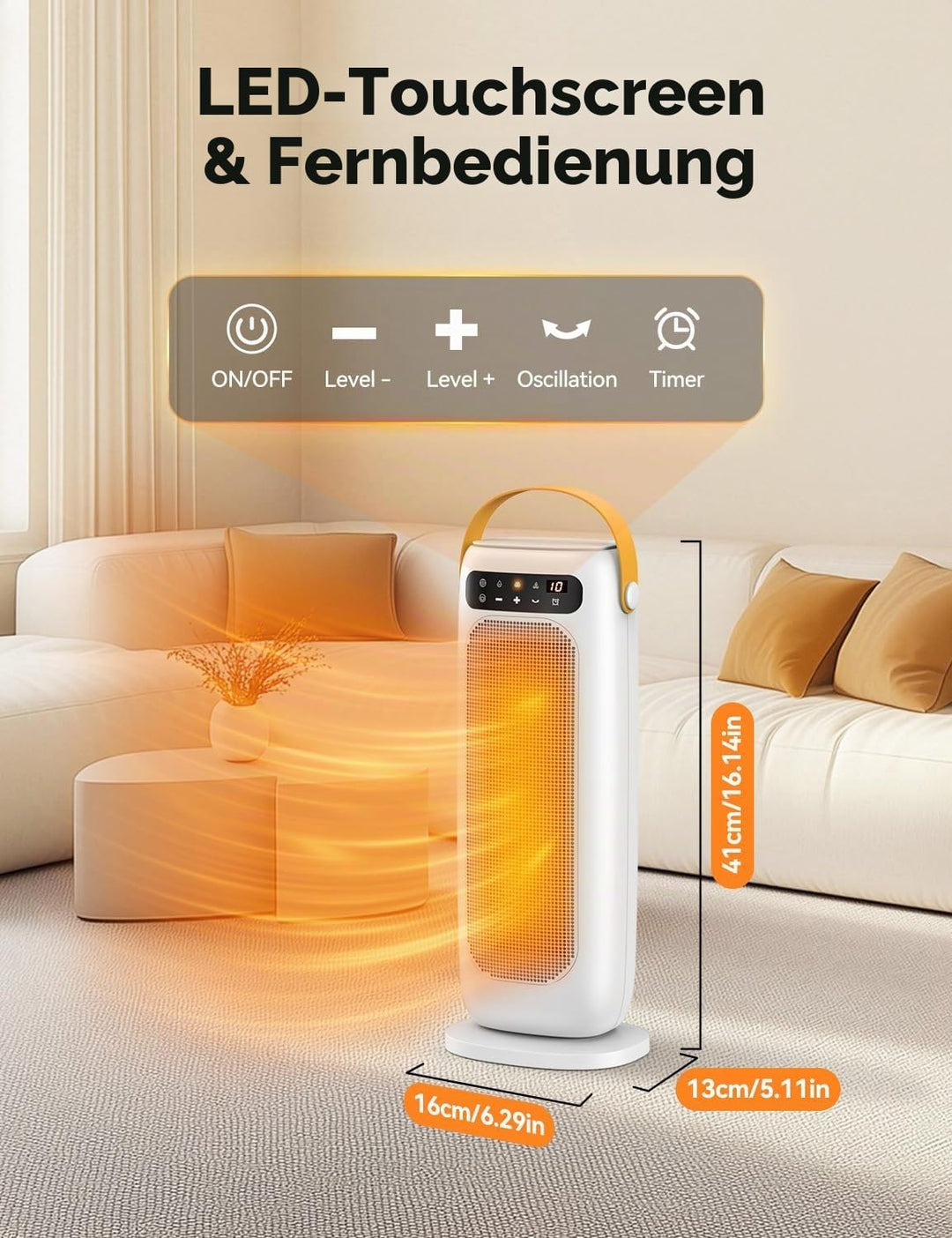 Heizlüfter Energiesparend, 35dB Leise &amp; Kraftvoll 1500W PTC Keramik Heizlüfter mit Fernbedienung, 4