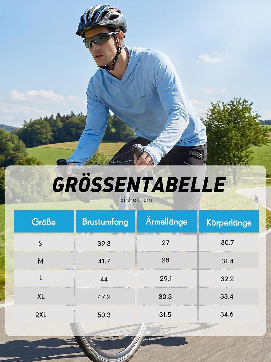 Herren Langarm Rashguard Kapuzenpullover UPF50+ Shirt Rashguard Angelbekleidung UV Sonnenschutz Surf