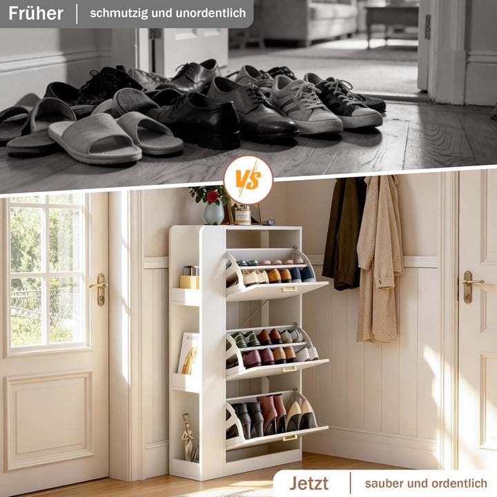 Schuhschrank mit 3 Klappen Schmal Schuhschrank mit 3 Flip-Schuhregal und 3 Ablagefächer platzsparend