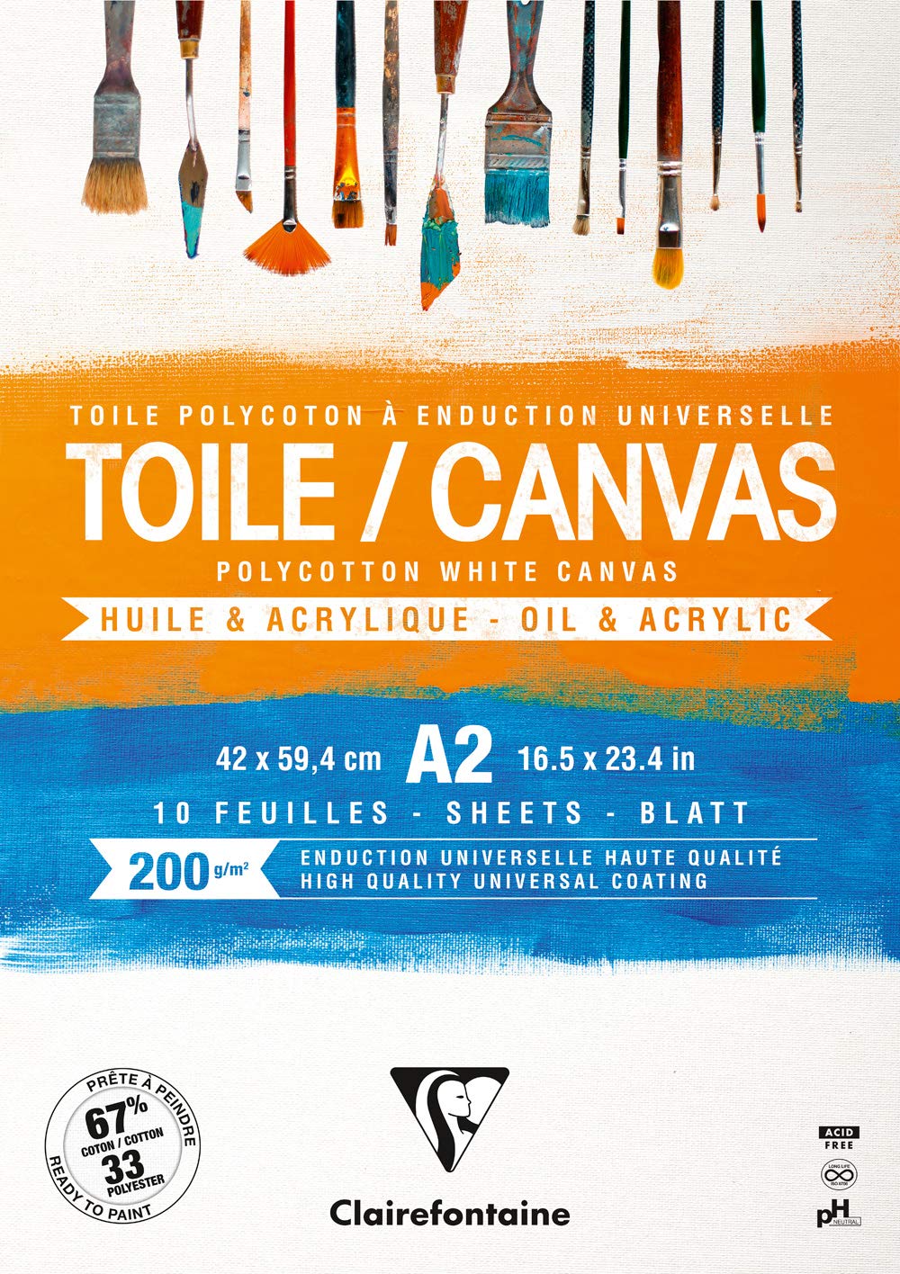 Clairefontaine 975209C Packung (mit 10 Blatt Leiwand zum Bemahlen Cosmos, 200g, kopfgeleimt, DIN A2,