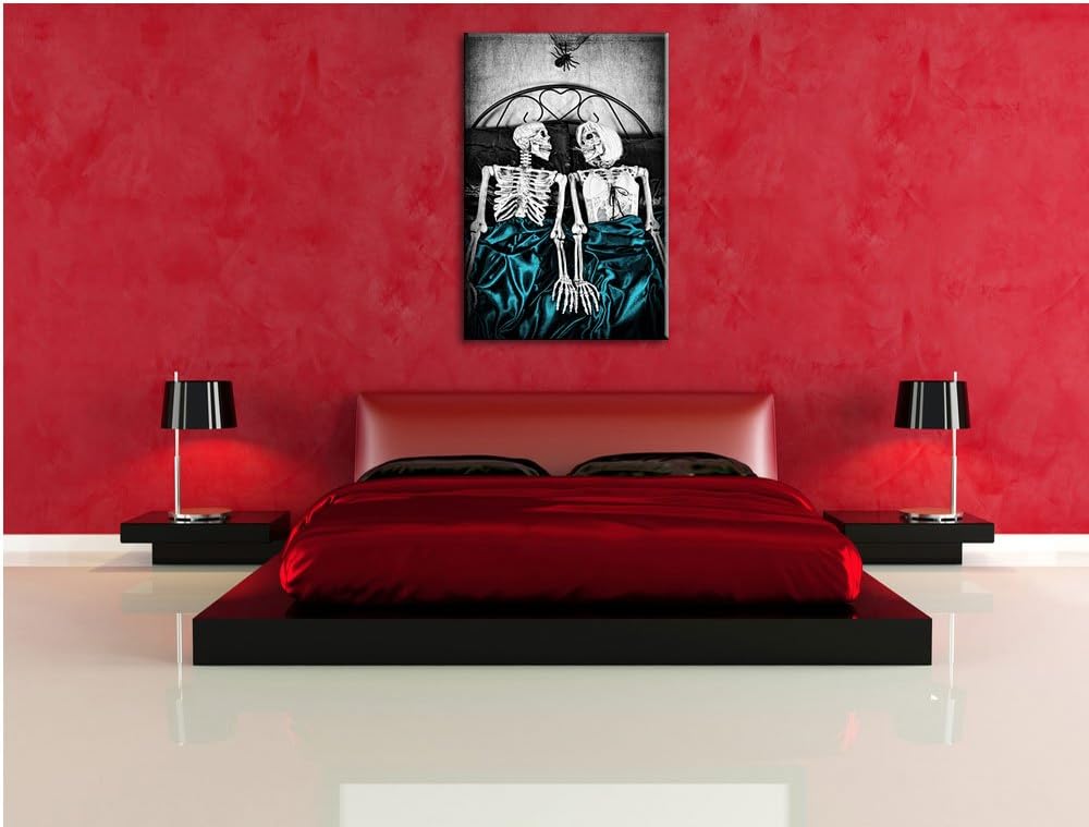 Horror Paar im heimischen Schlafzimmer schwarz/weiss Format: 100x70 auf Leinwand, XXL riesige Bilder