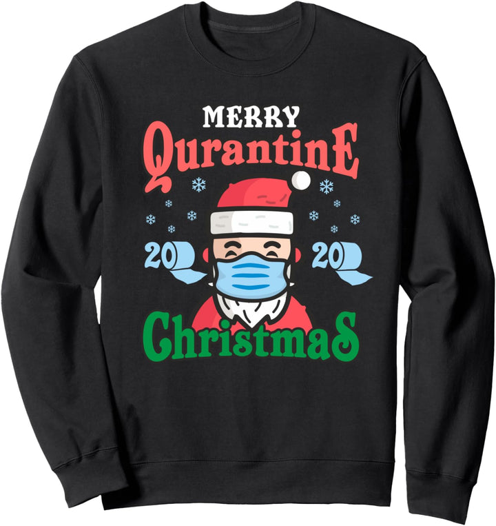 Merry Quarantine Christmas 2020 Santa In Mask Pajamas Family Sweatshirt