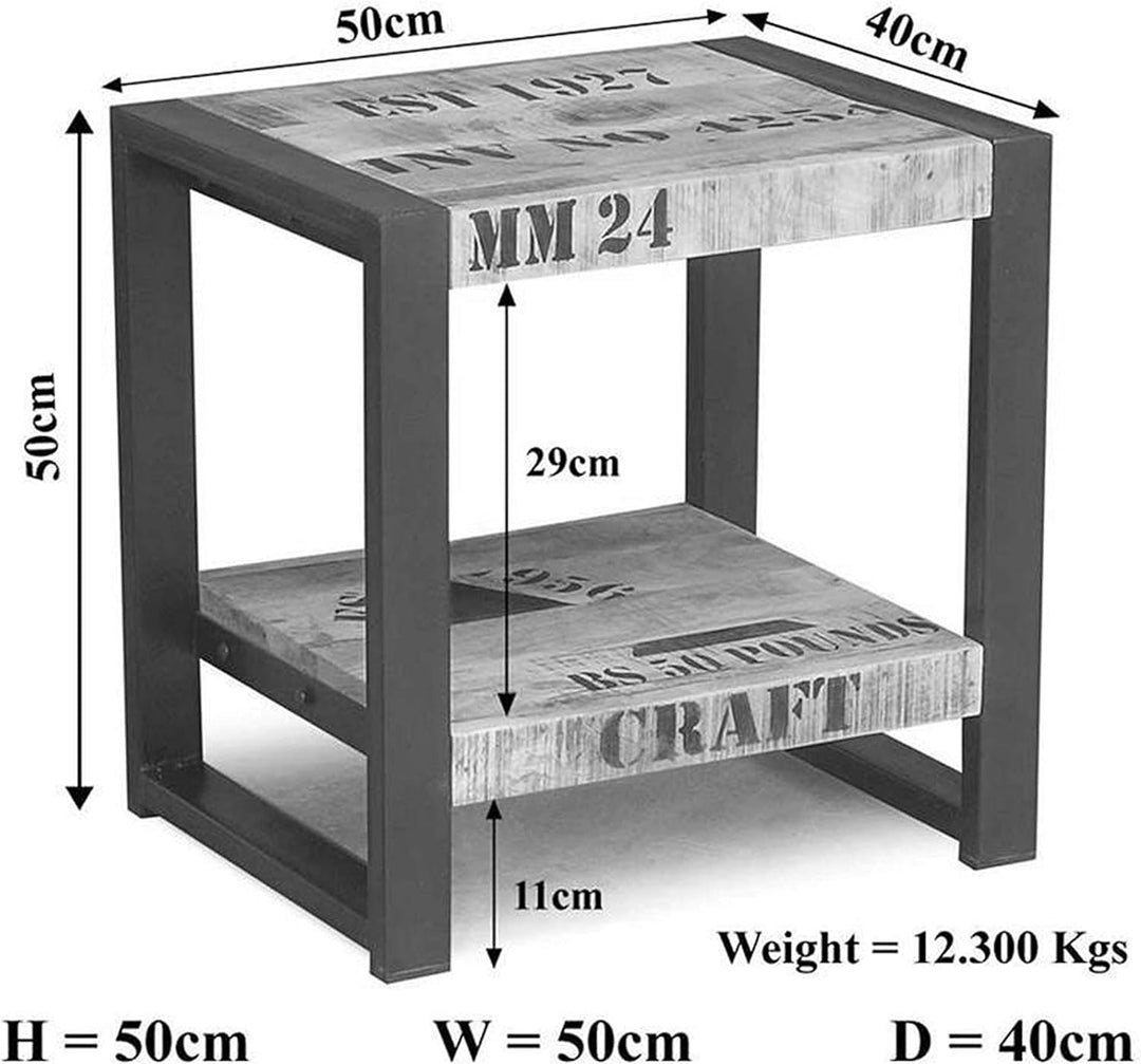 MASSIVMOEBEL24.DE vollmassiv Möbel Mango Holz Eisen Bedruckt Beistelltisch Industrial-Stil Massivhol