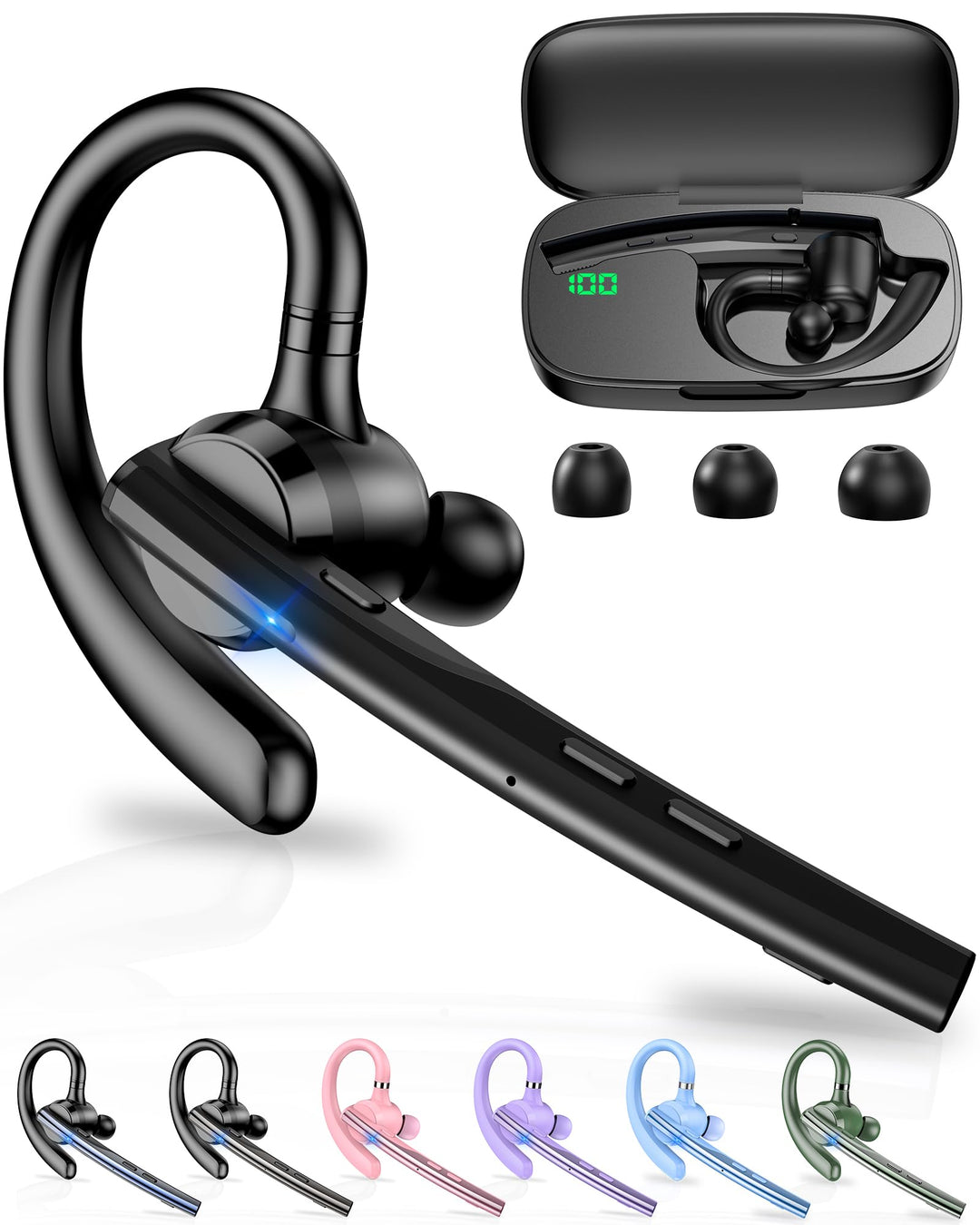 New Bee Bluetooth Headset mit 72h Spielzeit Bluetooth V5.1 Freisprech Headset Handy mit LED Ladecase