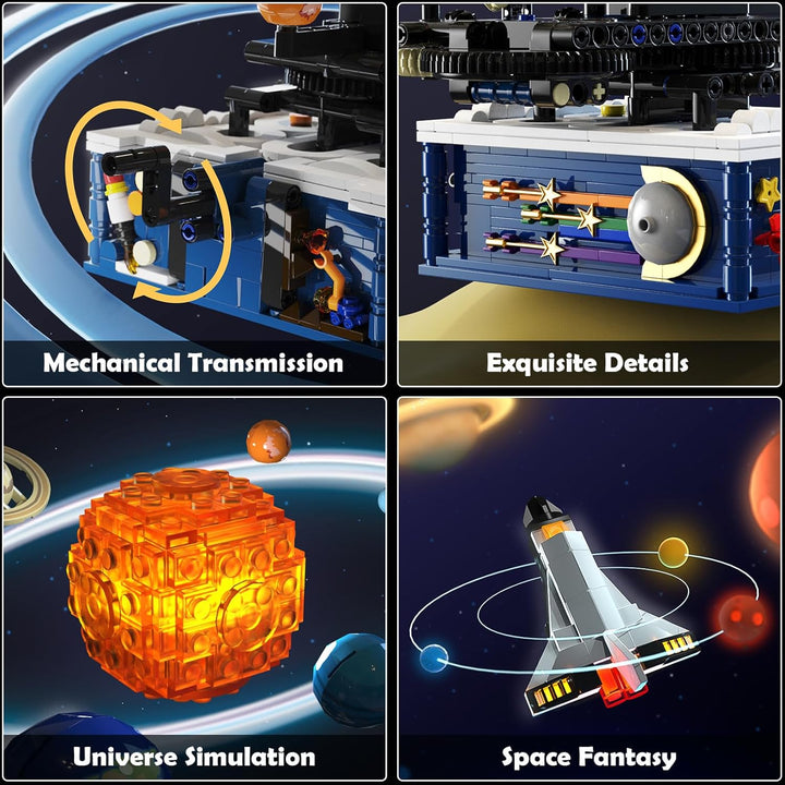 Technik Sonnensystem Bauspielzeug mit Licht – Kosmischeforschung Rotations Bauset mit 8 Planeten und