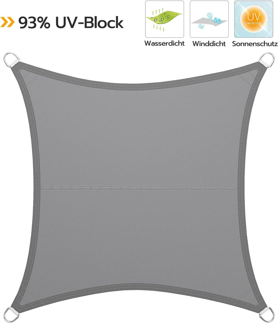 LARMNEE Sonnensegel, Wasserdicht, 3 x 3 m, Quadratisch, Sonnenschutz inkl Befestigungsseilen, PES, f