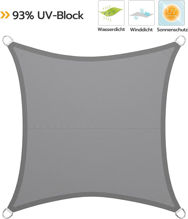 LARMNEE Sonnensegel, Wasserdicht, 3 x 3 m, Quadratisch, Sonnenschutz inkl Befestigungsseilen, PES, f