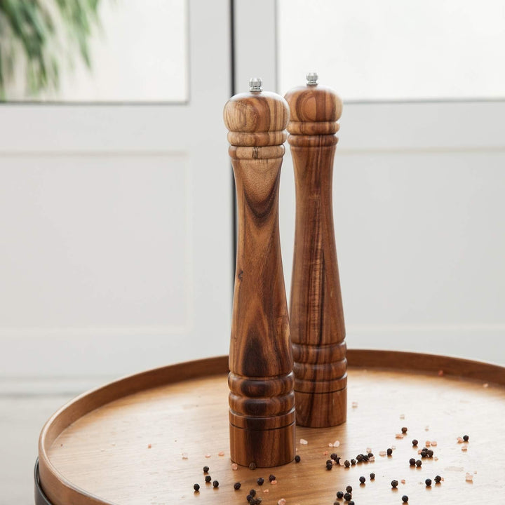 DeroTeno Salz- und Pfeffermühle Set, Gewürzmühlen 2er-Set, Salz und Pfeffer Mühle aus Akazienholz mi