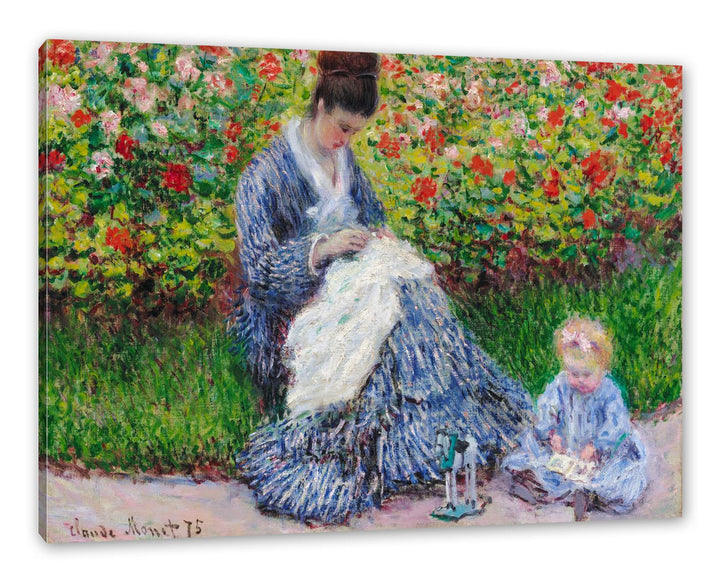 Claude Monet - Camille Monet und ein Kind im Garten des als Leinwandbild / Grösse: 100x70 cm / Wandb
