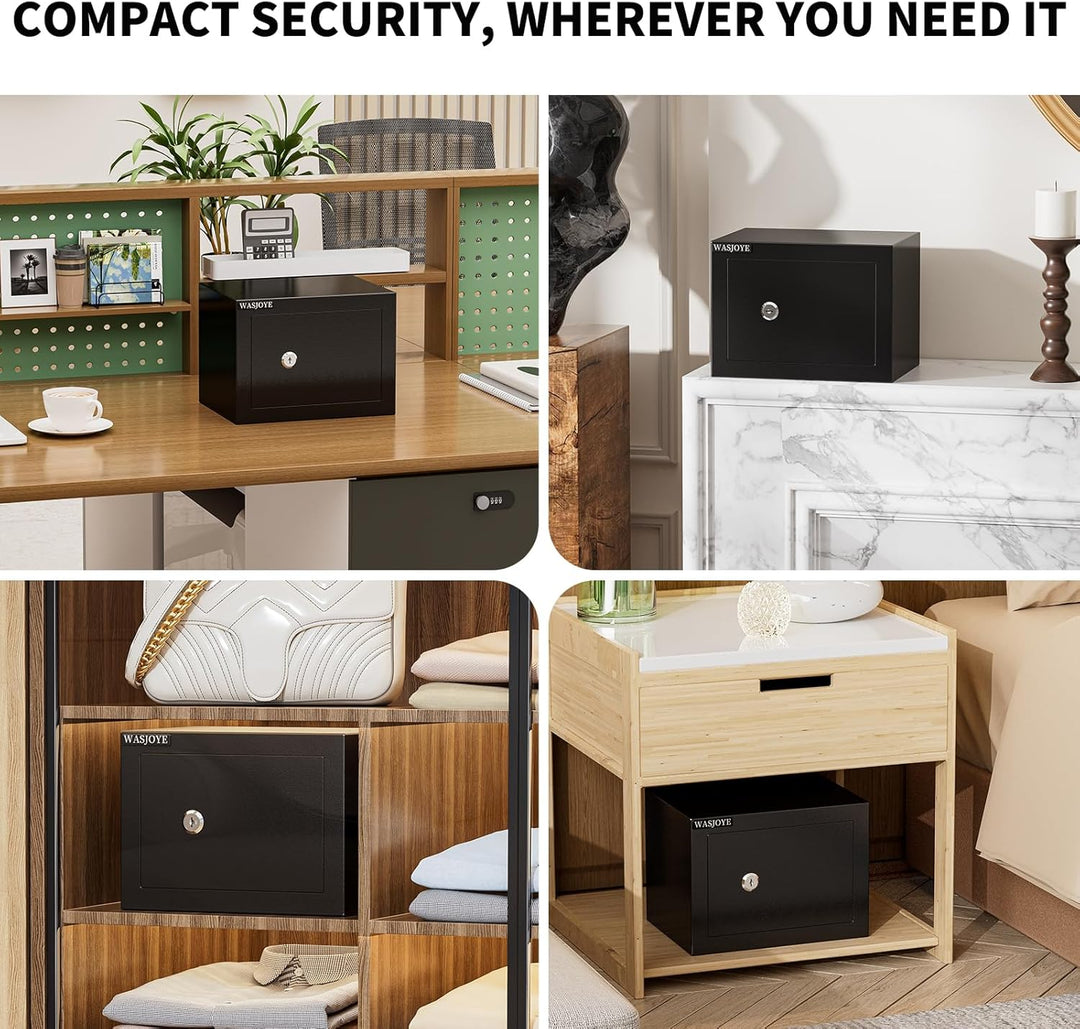 Mini Safe Tresor mit Schlüssel, WASJOYE Mini Tresor mit Schloss für Zuhause/Büro, 6.6L kleiner treso