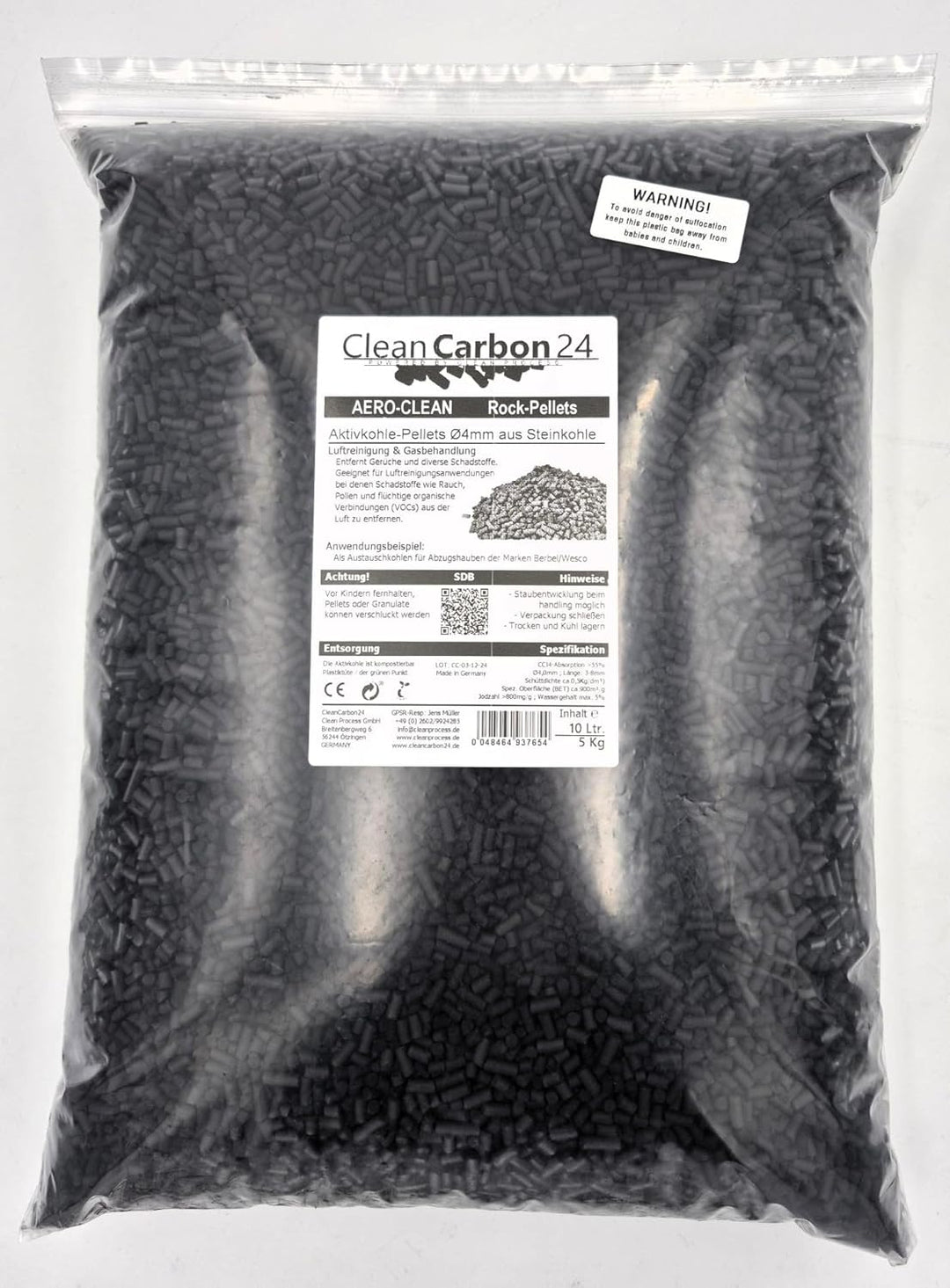 10 Liter Aktivkohle Pellets Ø4mm, aus Steinkohle zur Luftreinigung (AERO-CLEAN Rock-Pellets) [Energi