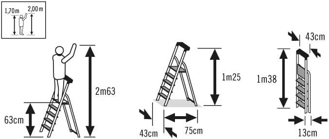 Hailo 5_8503-001 L60 Sicherheits-Haushaltsleiter, aus Aluminium, 3 Stufen