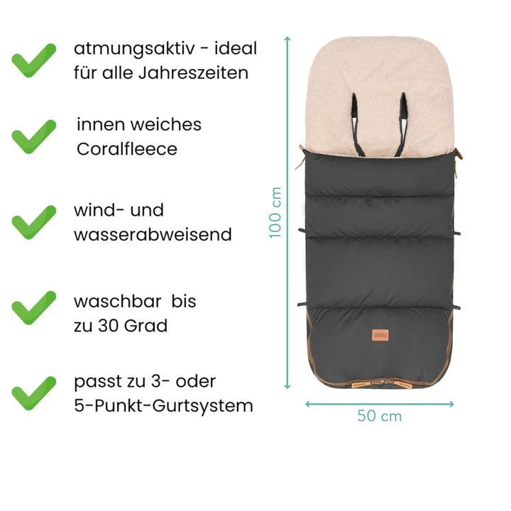 Fillikid Winterfusssack Kinley Exklusiv | warmer Babyfusssack mit Coral Fleece | wind- & wasserabwei