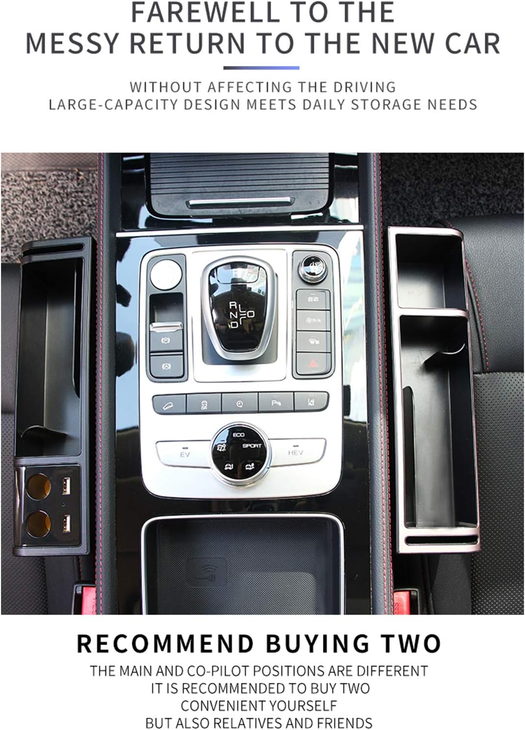 WOOSTAR Autositz Lückenfüller Organizer Mittelkonsole Aufbewahrungsbox PU-Leder Multifunktion mit Ge