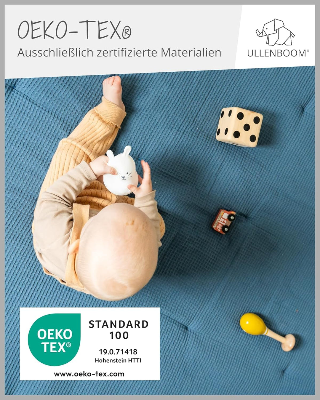 ULLENBOOM ® Baby Krabbeldecke 120x120 cm gepolstert in Blau (Made in EU) - Krabbeldecke für Baby mit