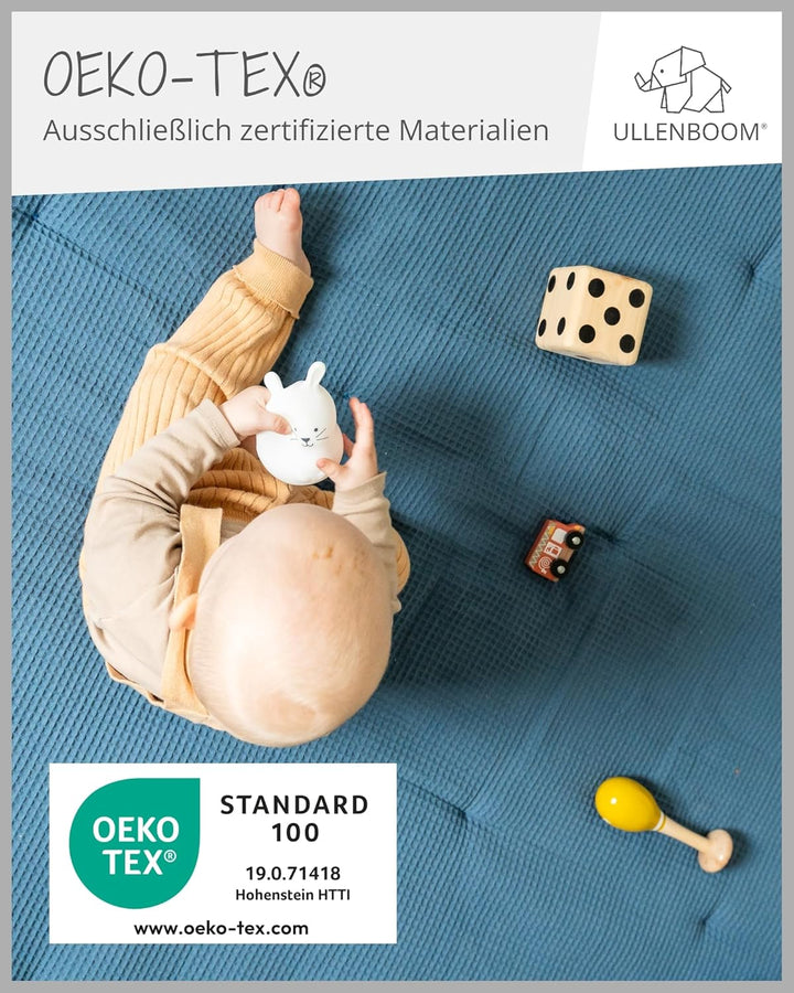 ULLENBOOM ® Baby Krabbeldecke 120x120 cm gepolstert in Blau (Made in EU) - Krabbeldecke für Baby mit