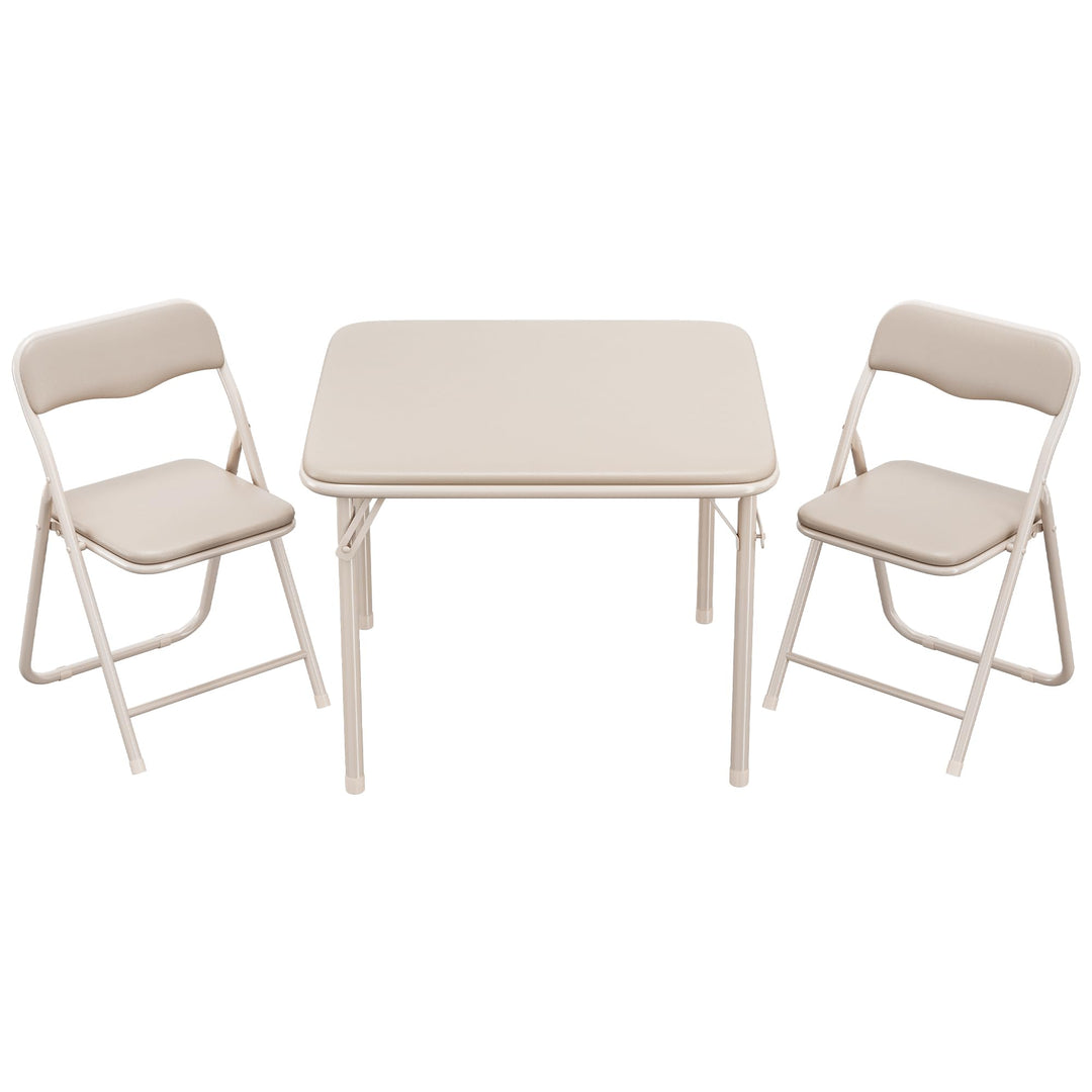 Set aus Tisch und 2 Klappstühlen für Kinder – stabiler Metallrahmen – gepolsterte Sitzfläche aus PU