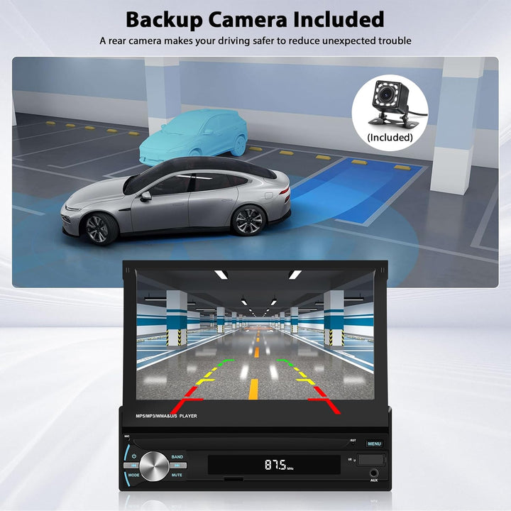 Inefala Carplay 1 DIN Wireless mit manuell einziehbarem 7-Zoll-Display, Autoradio mit Bluetooth 5.1,