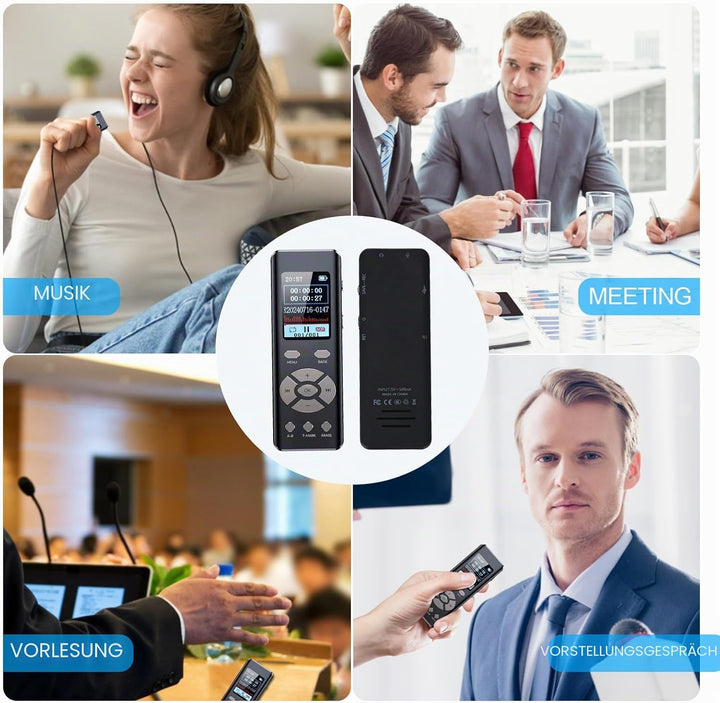 Digitales Diktiergerät mit MP3-Player, 64 GB, für Meetings, Interviews und Vorlesungen, A-B-Loop-Wie