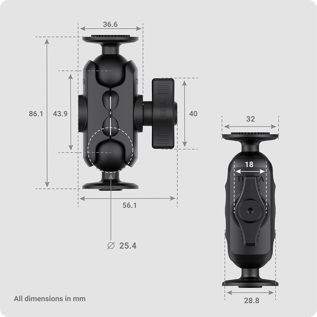 TUSITA Lock 360-Arm 1" Halterung - Doppelbuchse B Grösse Kurz Short Arm, Short Arm