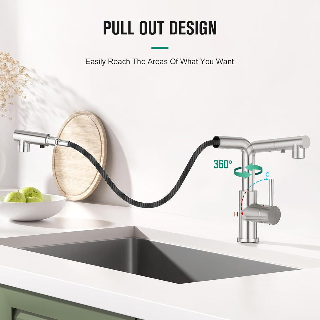 CREA Wasserhahn Küche mit 3 Funktionen Brause,360° Drehbar Hochdruck Einhebelmischer Mischbatterie S