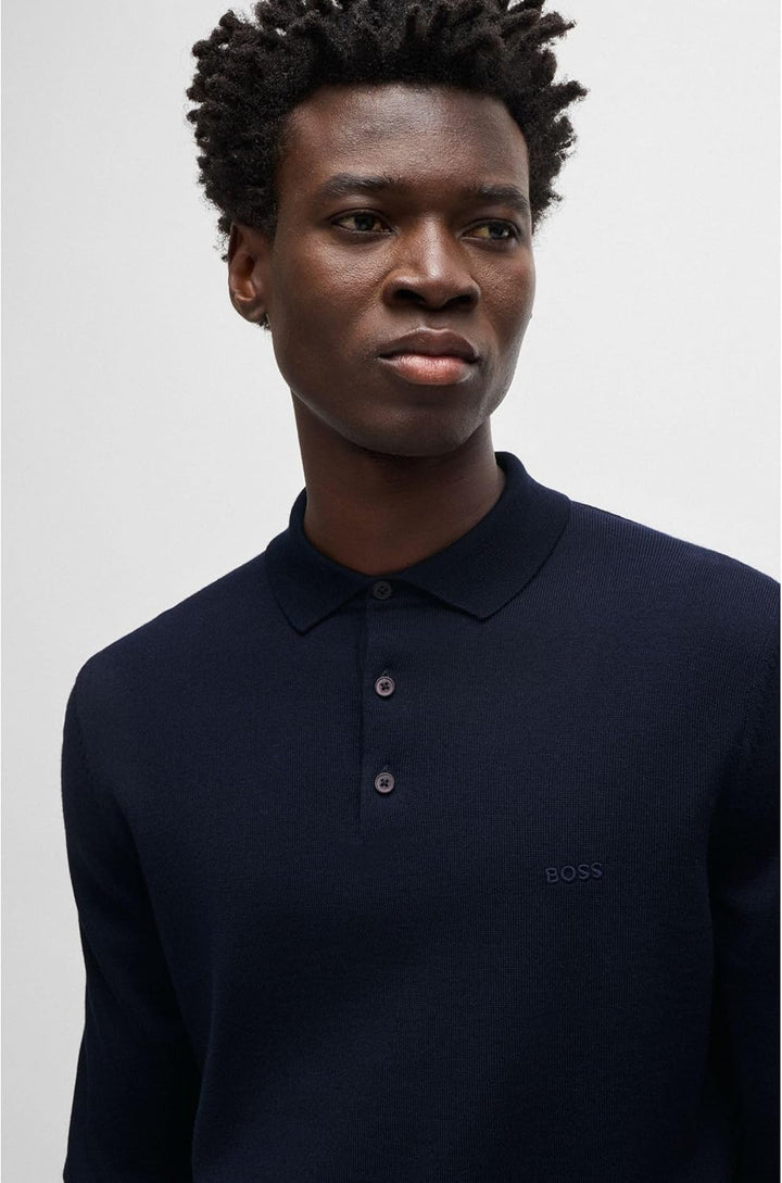 BOSS Herren Bono-L Pullover aus Schurwolle mit Polokragen und Logo-Stickerei M Dunkelblau404, M Dunk