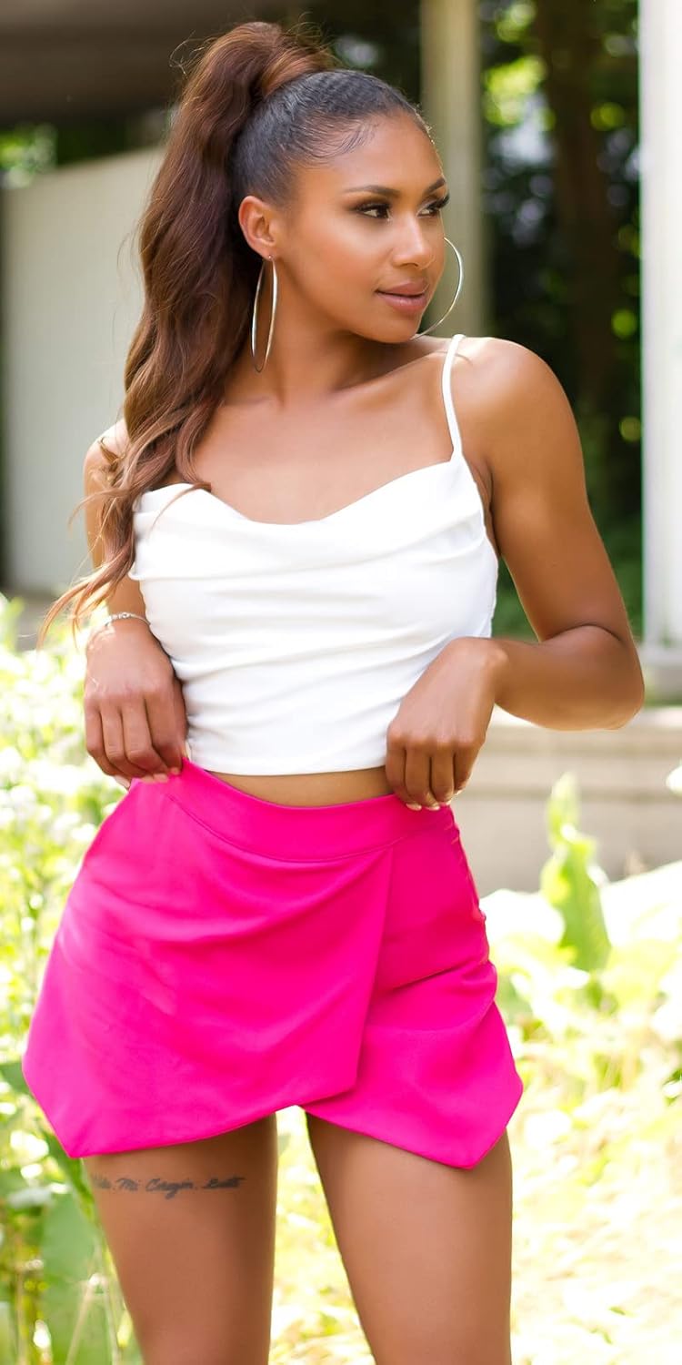 Koucla High Waist Skort Hosenrock Hotpants mit Wickel-Effekt 42 Rosa, 42 Rosa