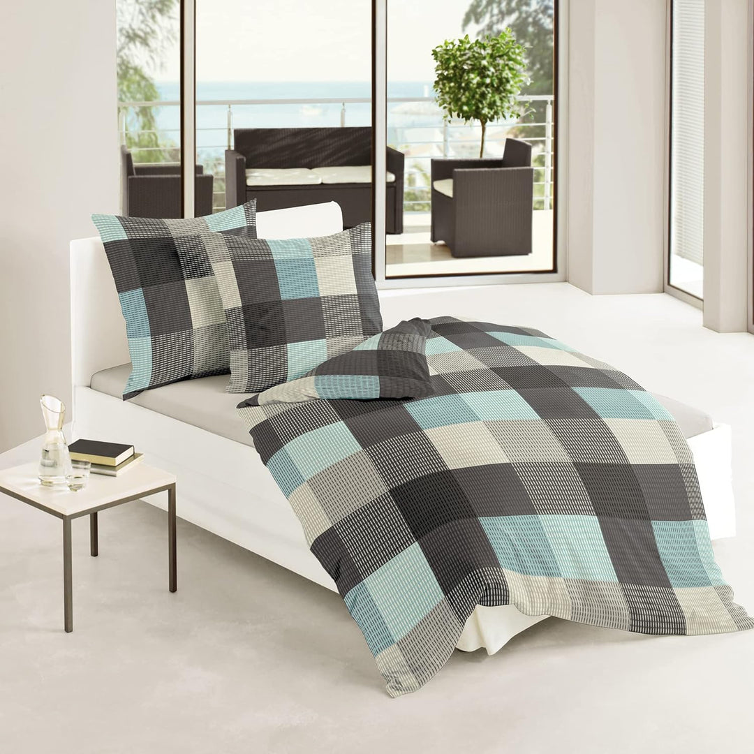 Bierbaum Bettwäsche 6452, Fein-Biber, Made in Germany, türkis 02, 135 x 200 cm + 80x80 cm Türkis 135