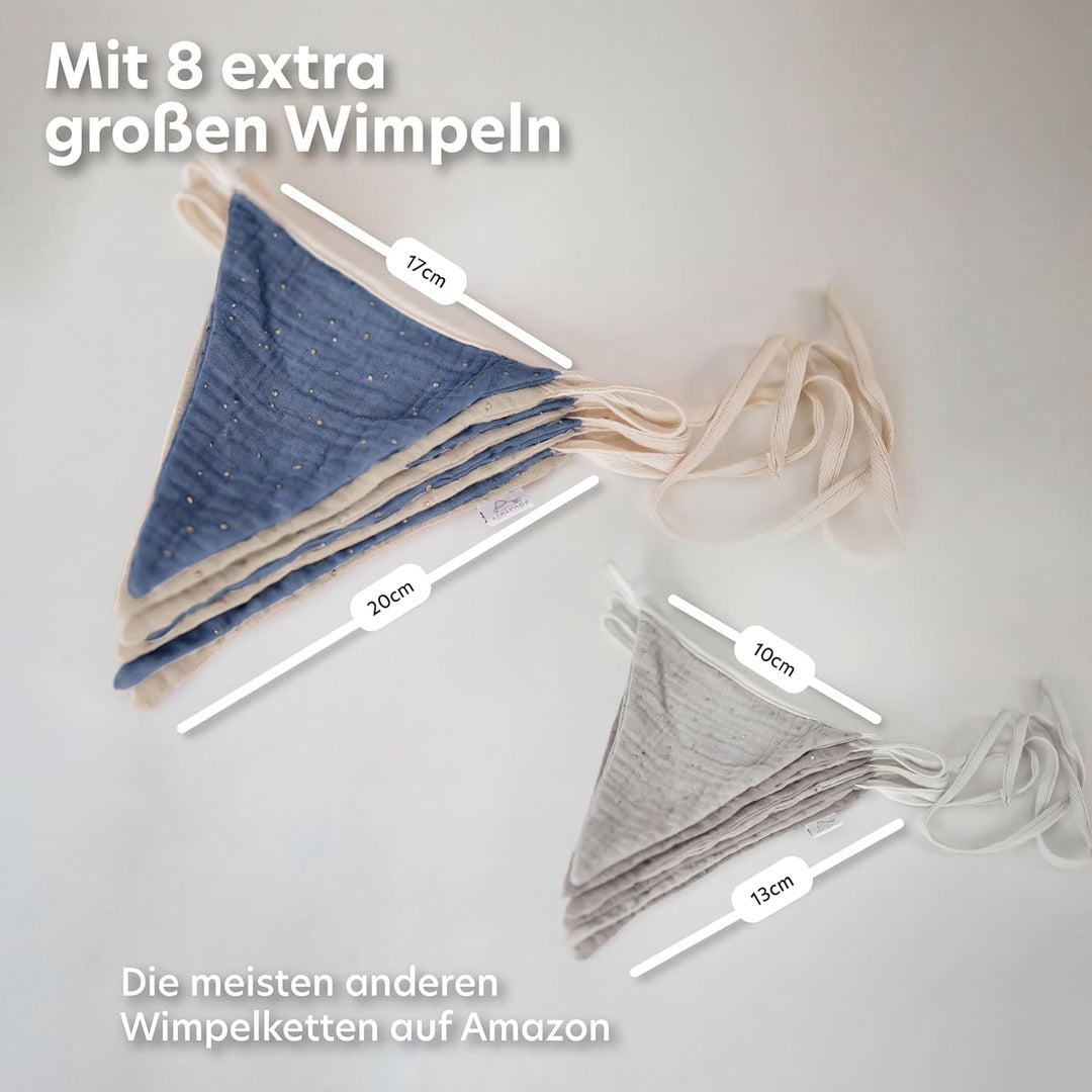 LILIMAUS Sternen Wimpelkette Stoff [mit Goldapplikation in 12 Farben] Wimpelkette Kinderzimmer - 100