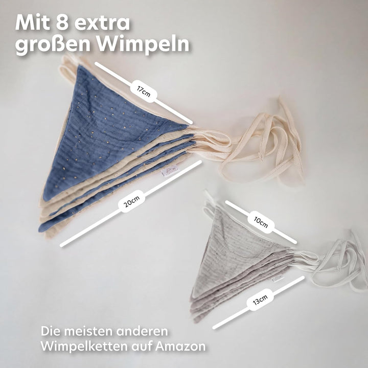 LILIMAUS Sternen Wimpelkette Stoff [mit Goldapplikation in 12 Farben] Wimpelkette Kinderzimmer - 100