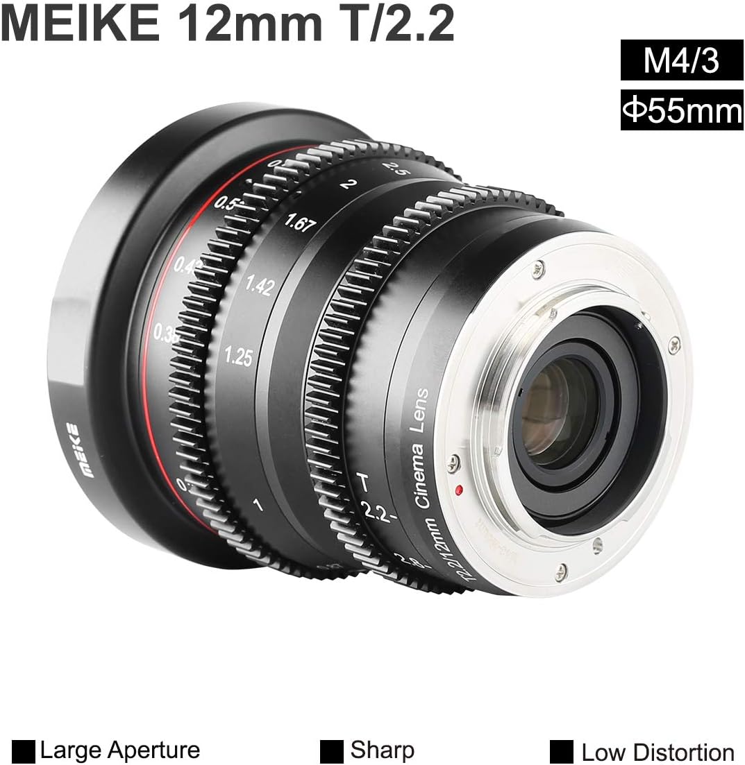 Meike 12mm T2.2 Manual Focus Wide Angle Fixed Prime Cinema Lens for M43 Micro Four Thirds MFT Mount