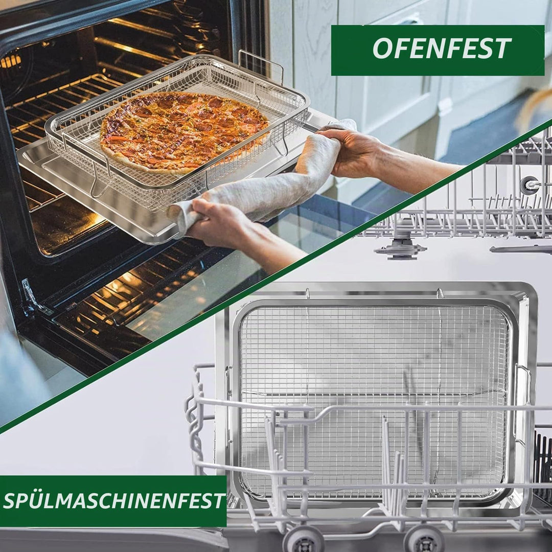 Bhina BBQ Grillkorb, Edelstahl Grillkorb mit Griff und Unterschale, Backform Set Korb, Crisper Korb,